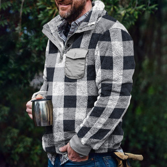 Men Plaid Plush Pullover