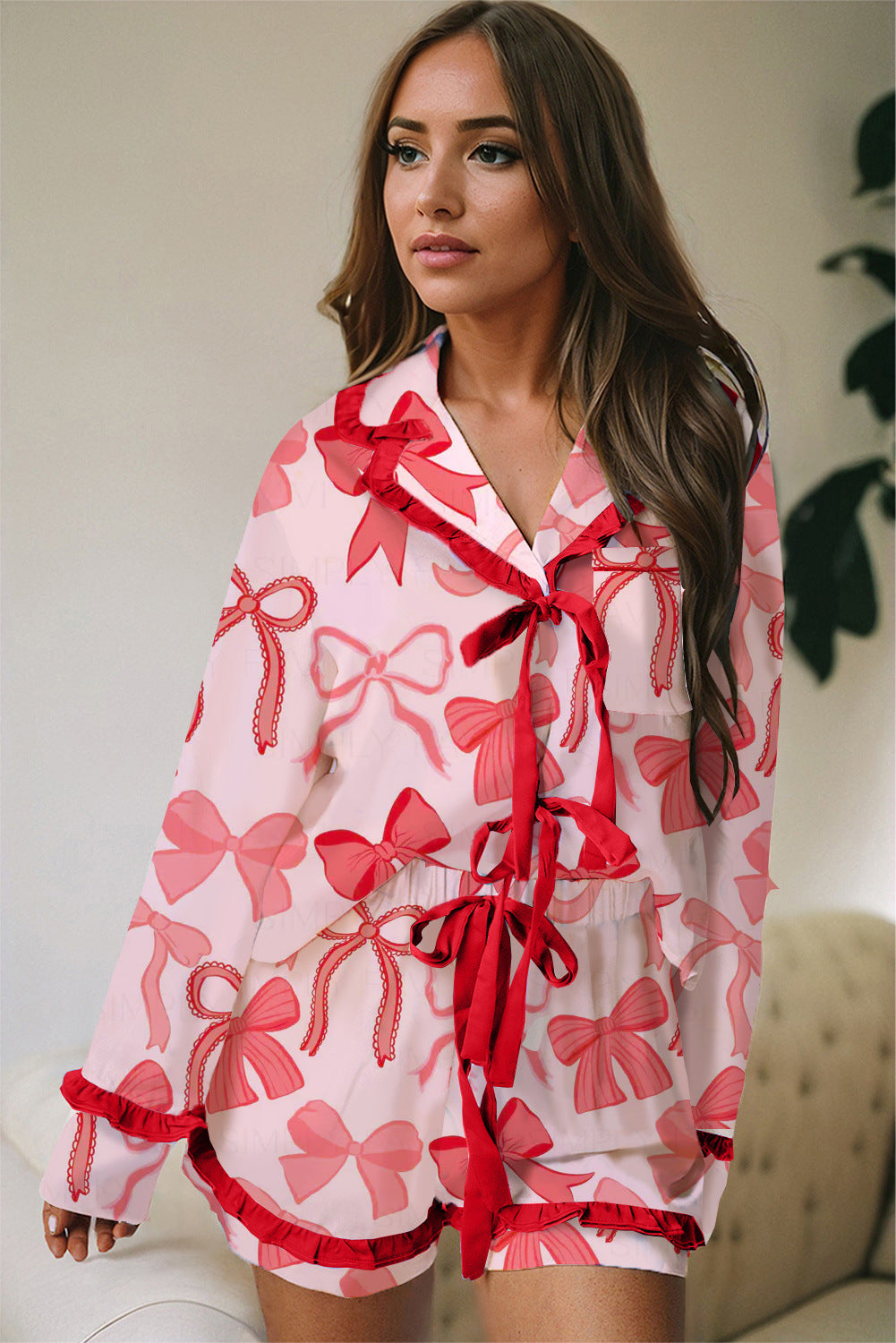 Women Bowknot Pajamas Sets