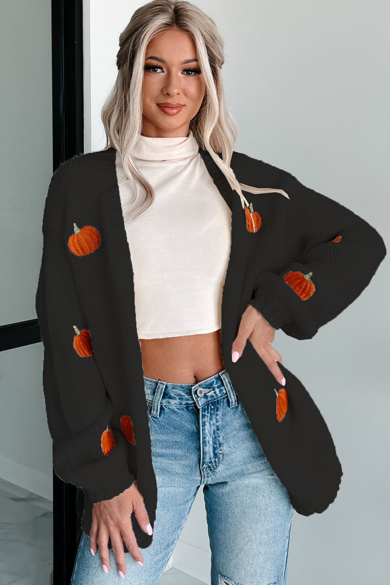 Women Halloween Pumpkin Sweater Cardigan