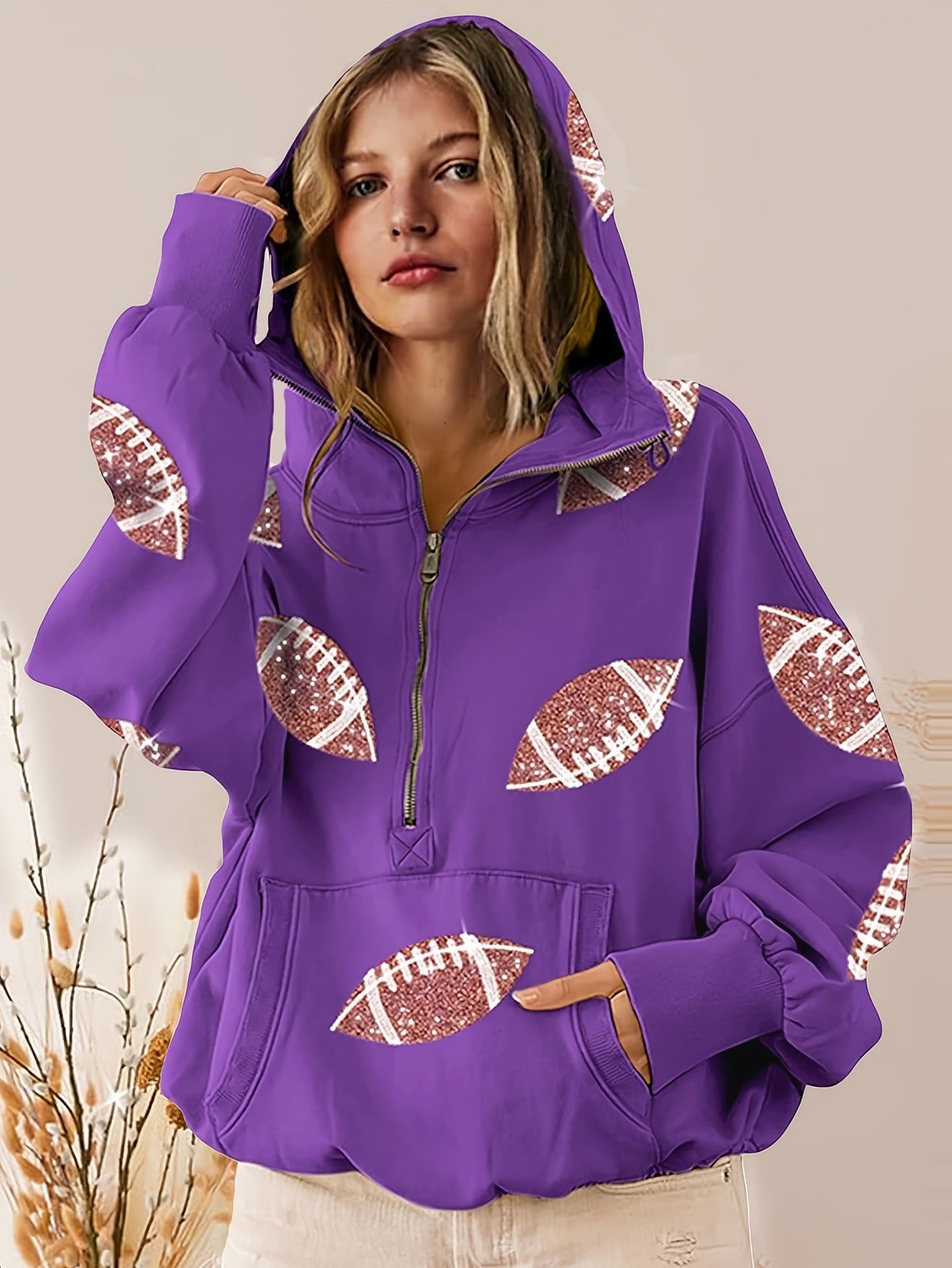 Women Football Glitter Hoodie