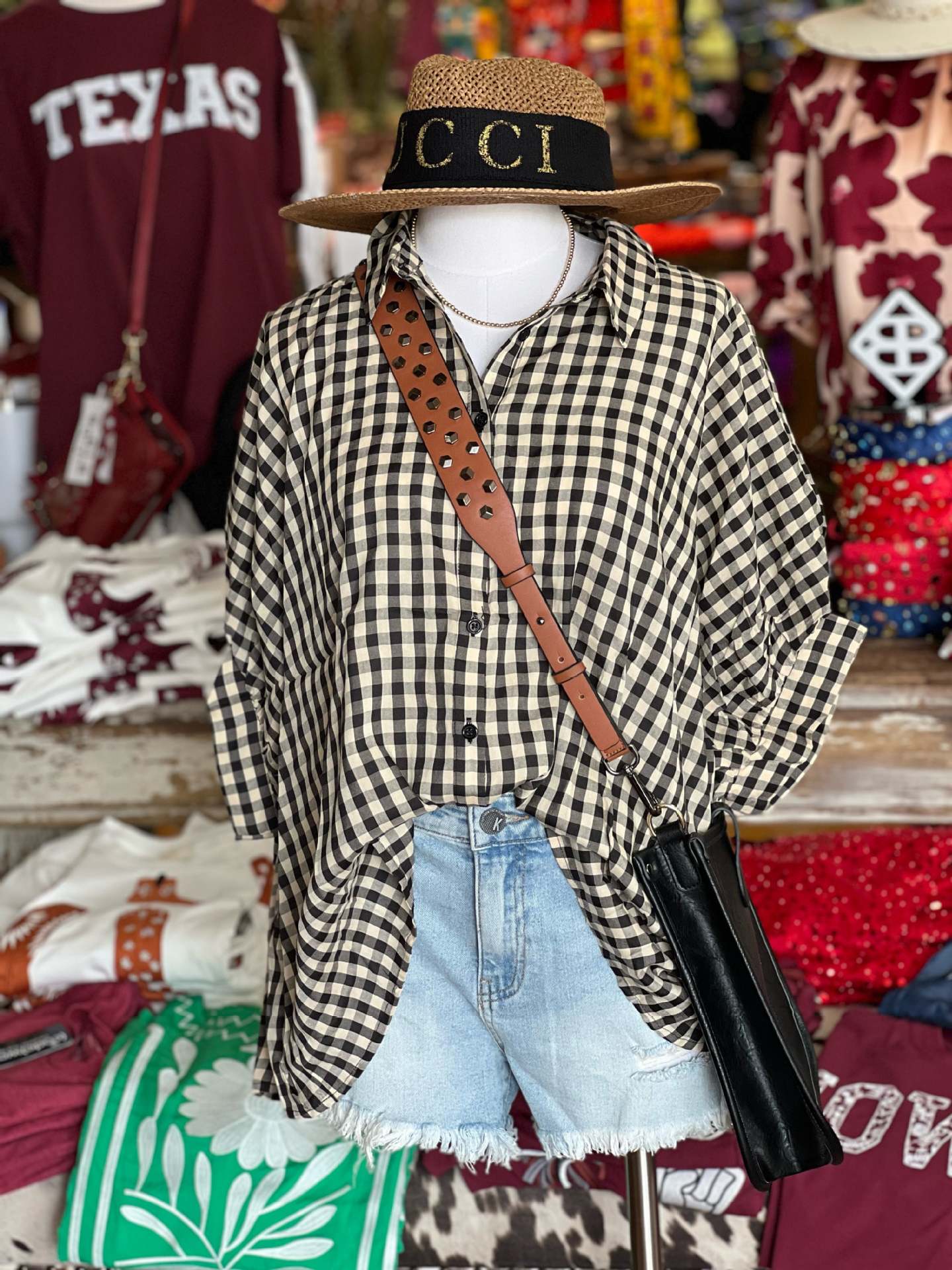 Plaid Button-Up Oversize Blouse