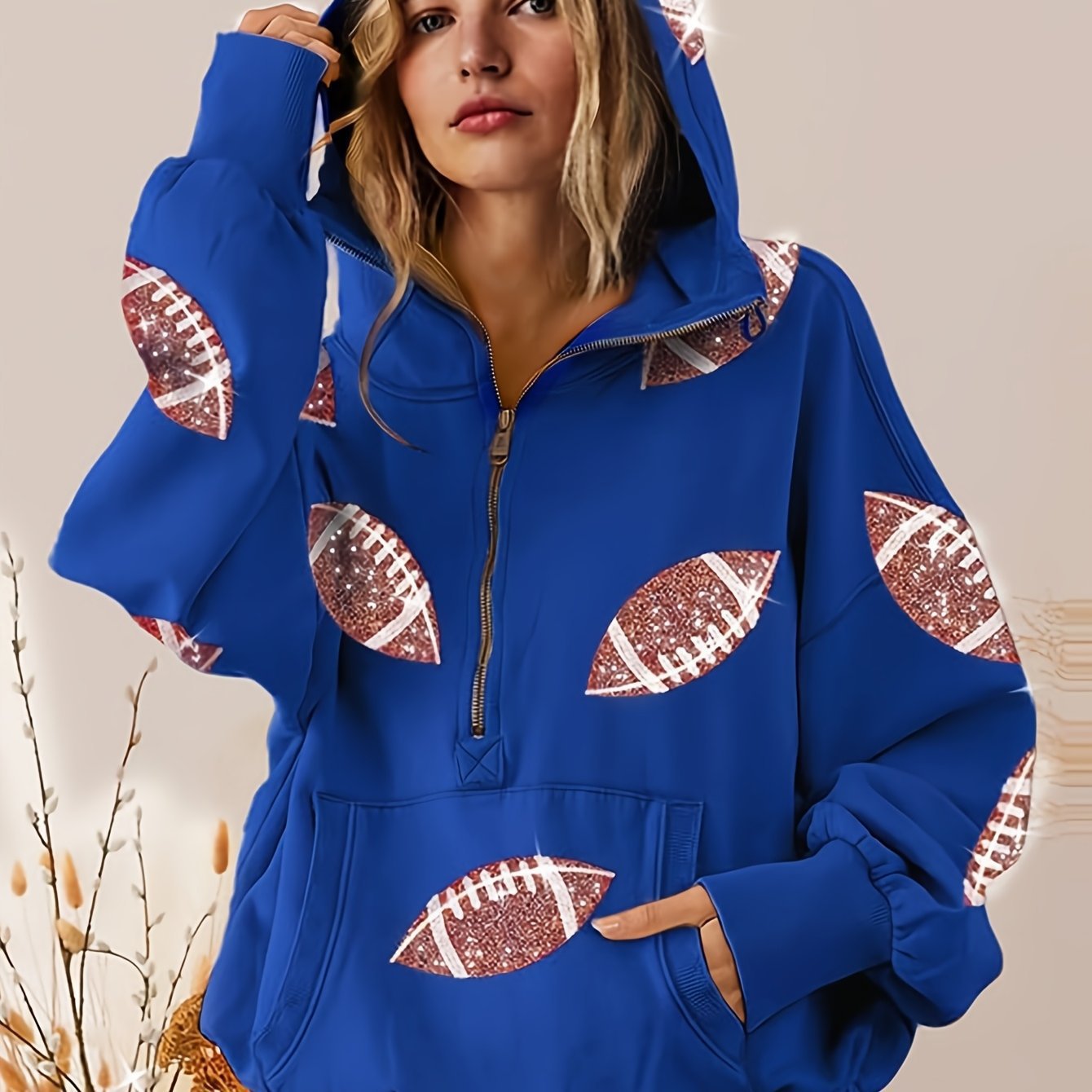 Women Football Glitter Hoodie