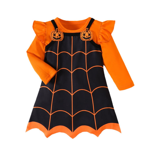 Toddler Girl Spider Web Halloween Suspenders Skirts
