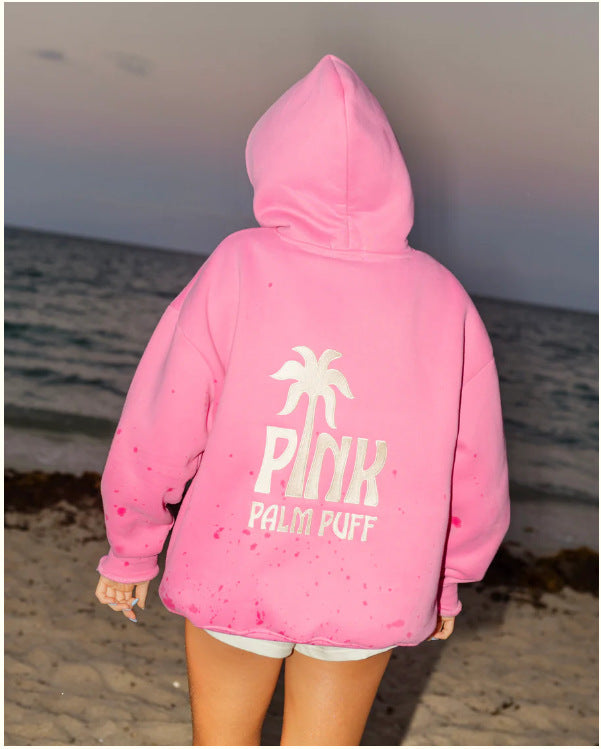 Women Embroidered Palm Puff Hoodies