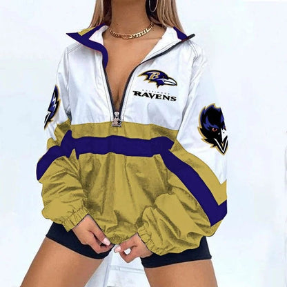 Women’s Football Print V-Neck Zipper Sweatshirt Jacket