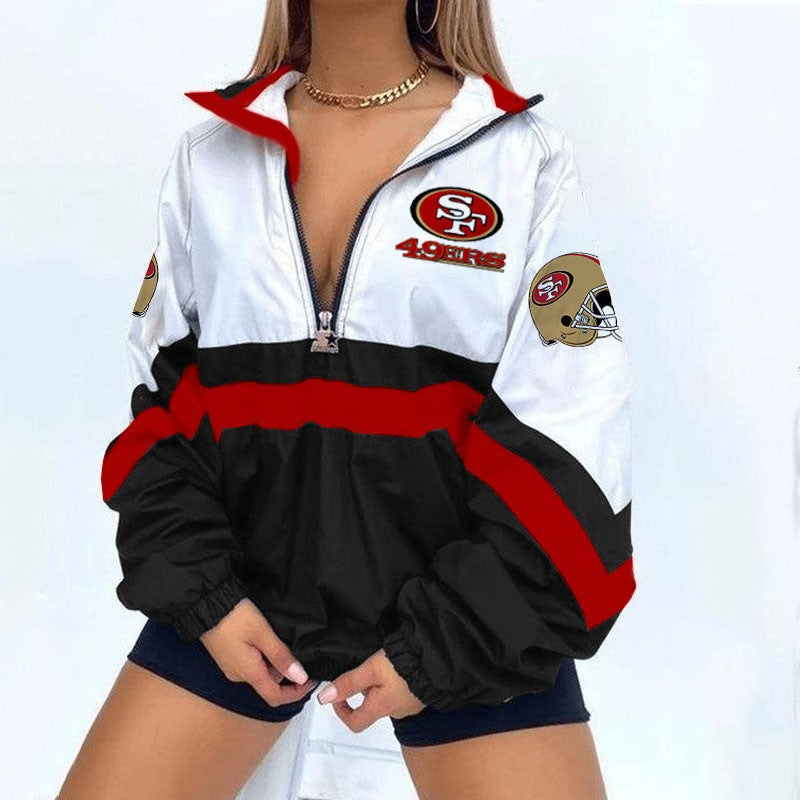 Women’s Football Print V-Neck Zipper Sweatshirt Jacket