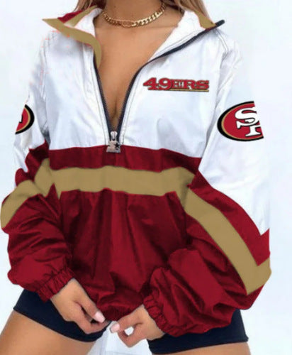 Women’s Football Print V-Neck Zipper Sweatshirt Jacket