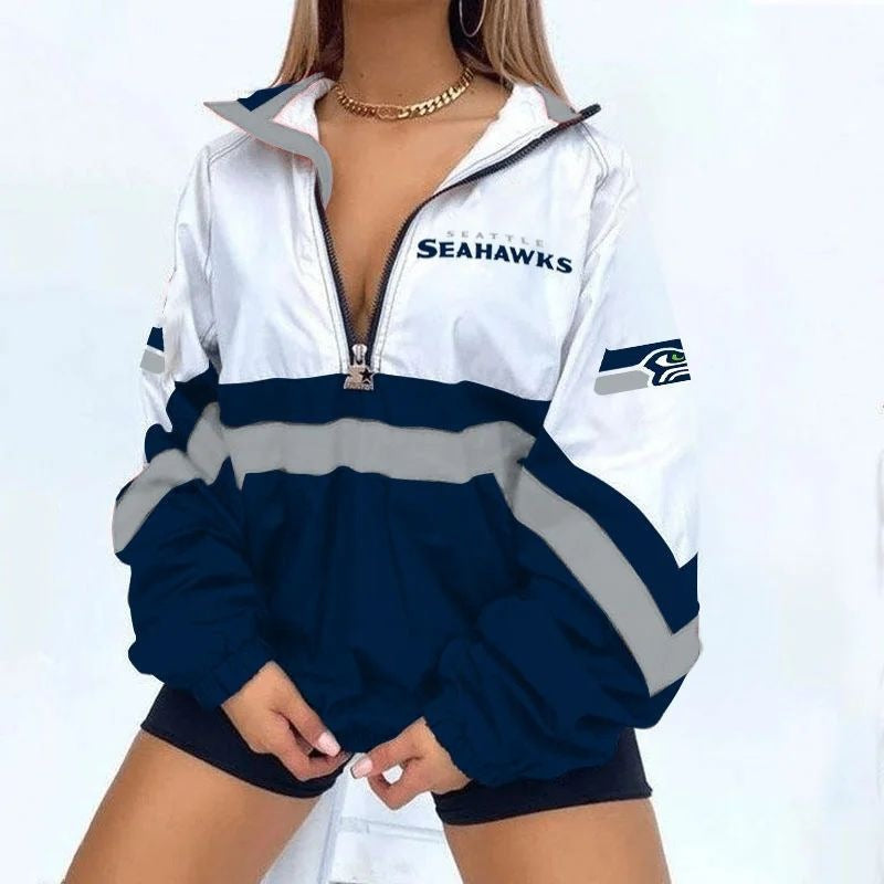 Women’s Football Print V-Neck Zipper Sweatshirt Jacket