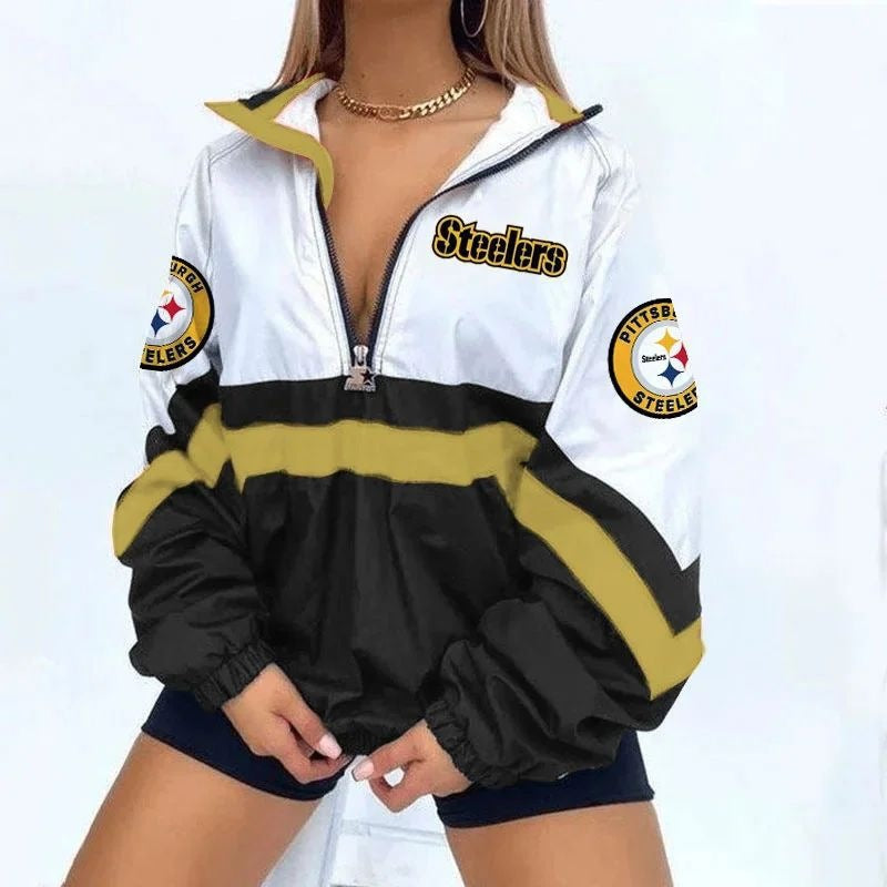 Women’s Football Print V-Neck Zipper Sweatshirt Jacket