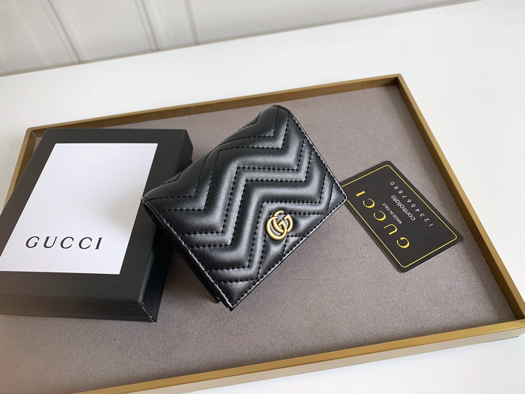 Black Leather GG Marmont Card Case Wallet
