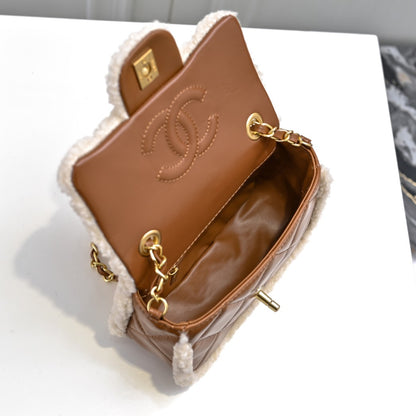 Shearling Lambskin Gold-Tone Metal Flap Bag