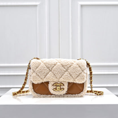 Shearling Lambskin Gold-Tone Metal Flap Bag
