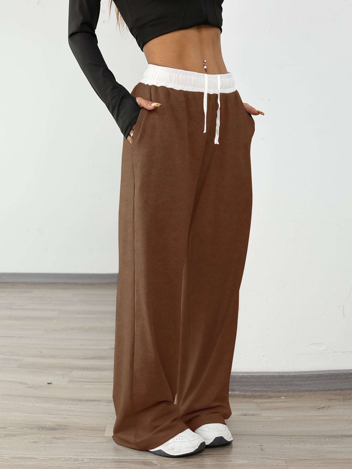 Colorblock Waist Wide Leg Sweatpants