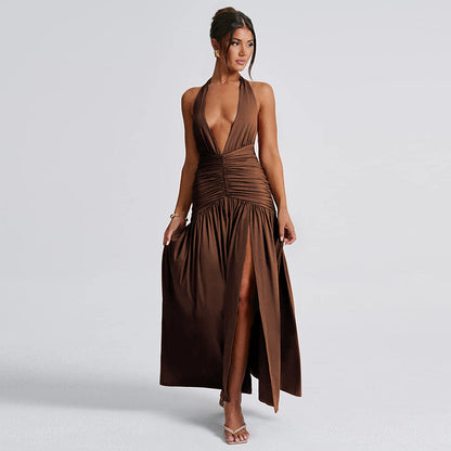 Deep V Neck Halter Dress