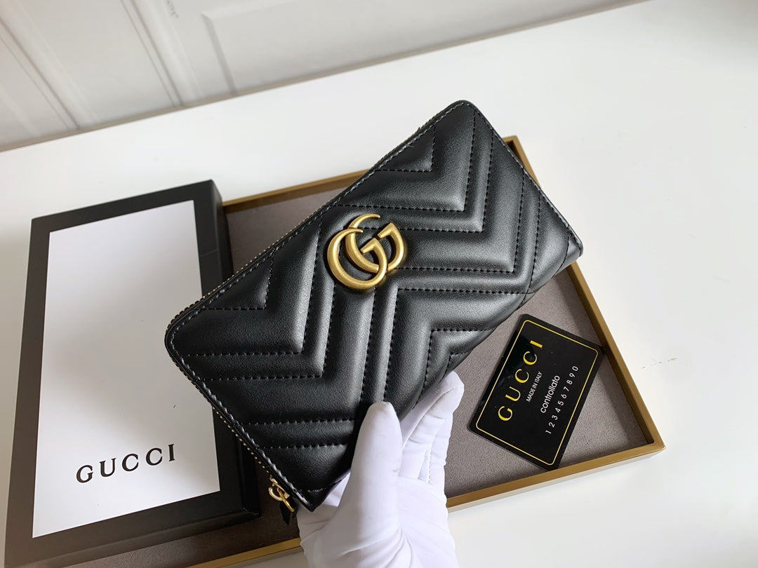 Black Leather GG Marmont Card Case Wallet