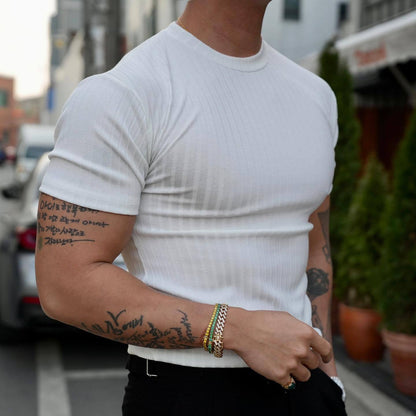 Men's Vertical Striped Crew Neck Sports T-Shirt