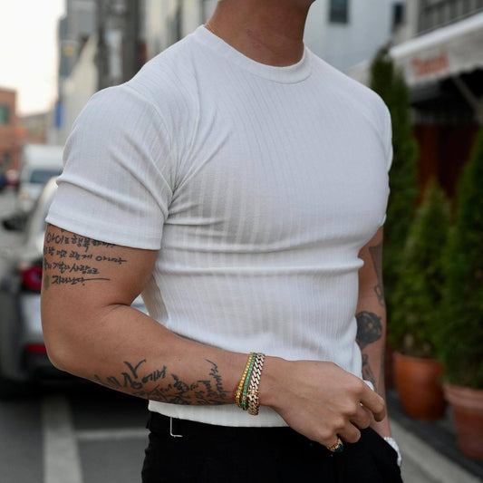 Men's Vertical Striped Crew Neck Sports T-Shirt