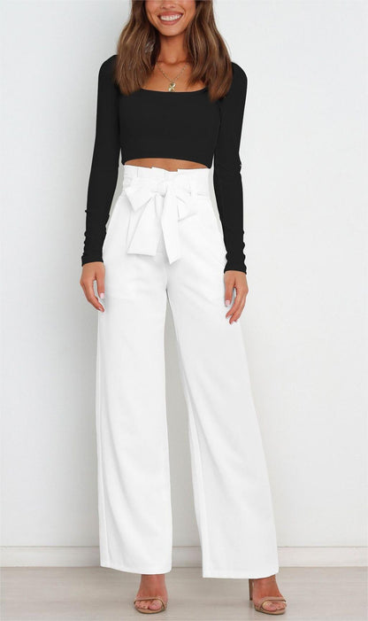 Tie Front Paperbag Wide Leg Pants