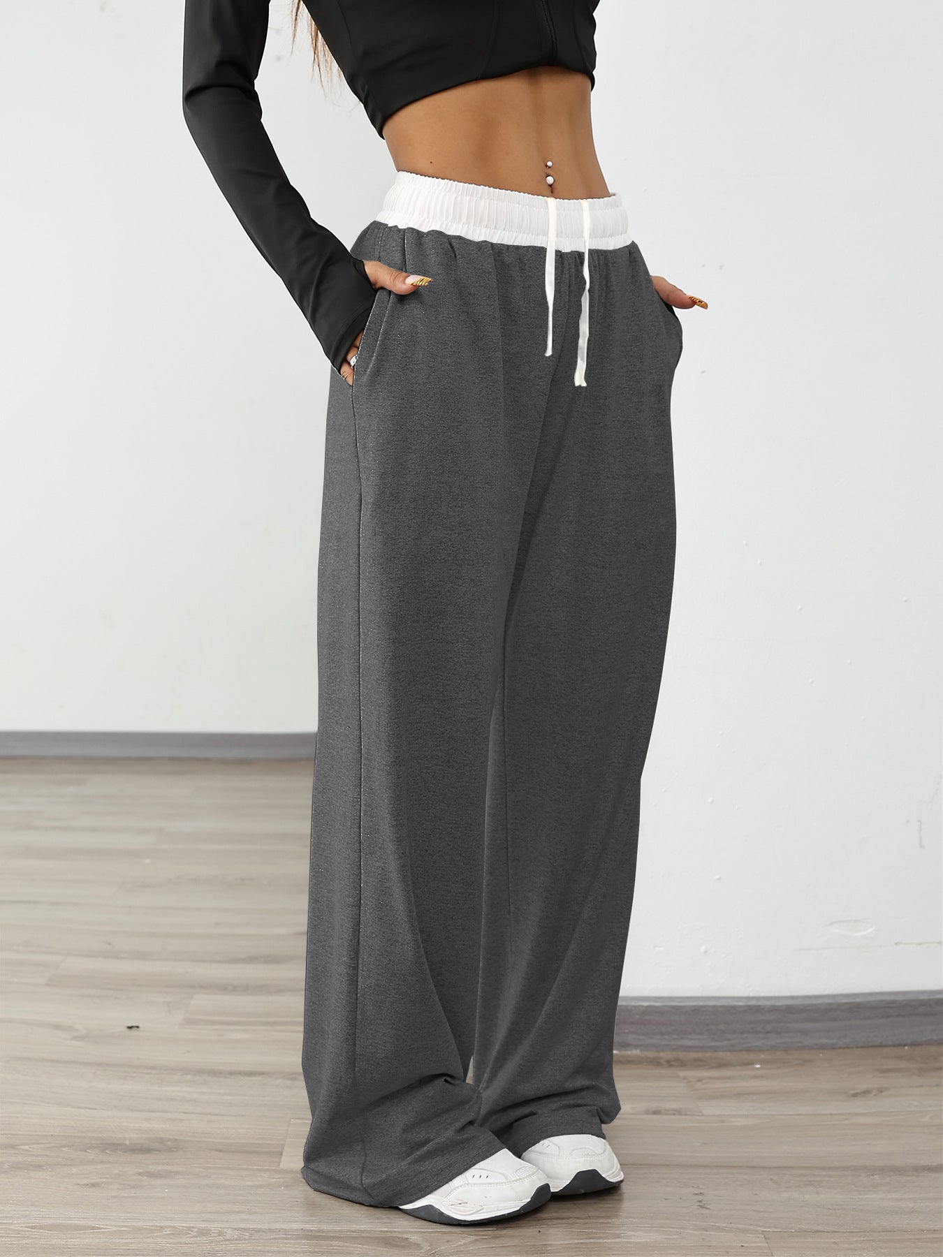 Colorblock Waist Wide Leg Sweatpants