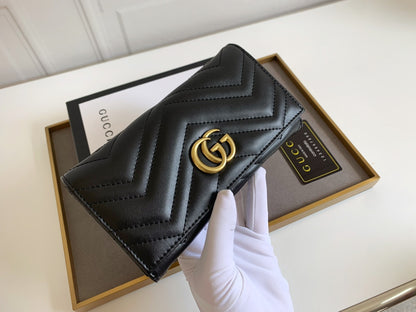 Black Leather GG Marmont Card Case Wallet