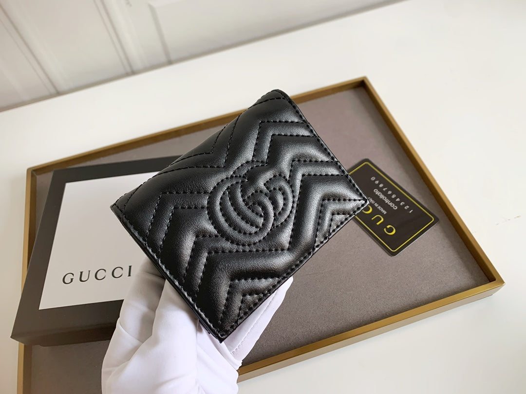 Black Leather GG Marmont Card Case Wallet