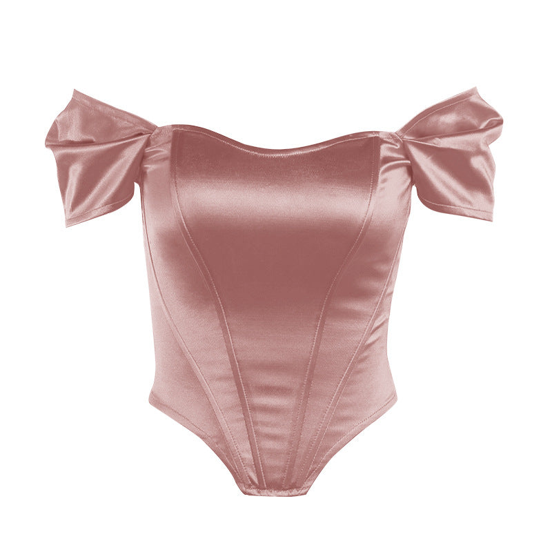 White satin off shoulder corset top
