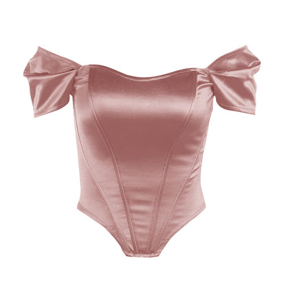 White satin off shoulder corset top