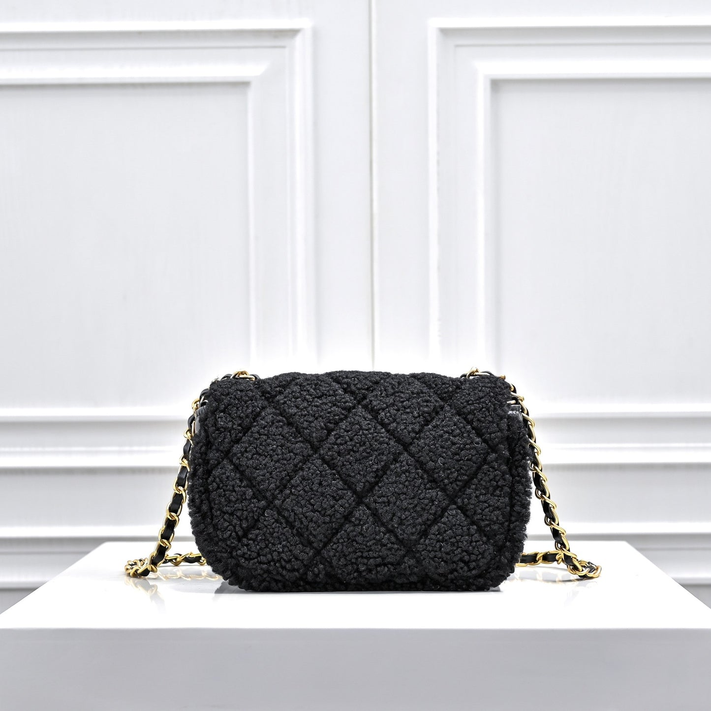 Shearling Lambskin Gold-Tone Metal Flap Bag