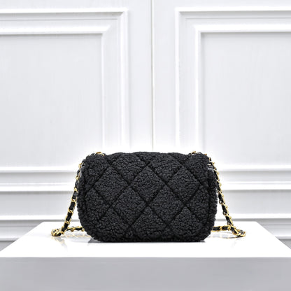Shearling Lambskin Gold-Tone Metal Flap Bag