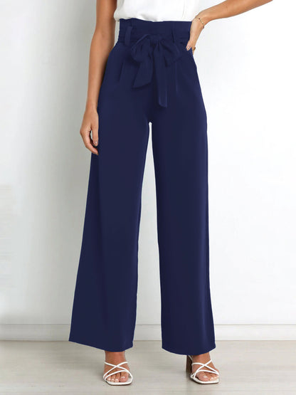 Tie Front Paperbag Wide Leg Pants