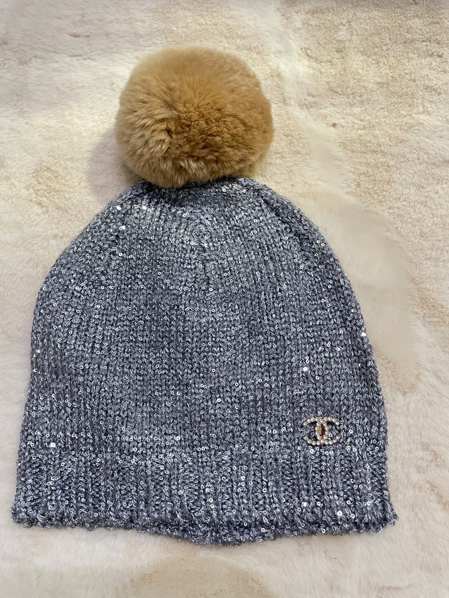 Glitter Pom Beanie Hat