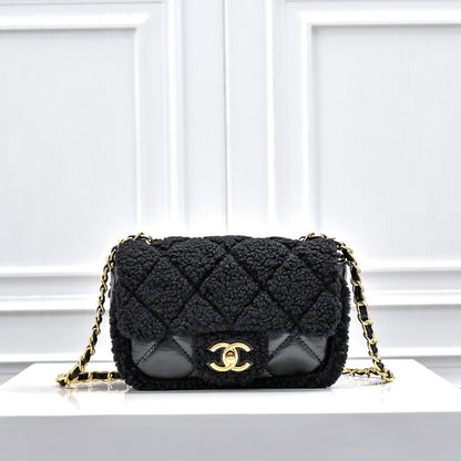 Shearling Lambskin Gold-Tone Metal Flap Bag