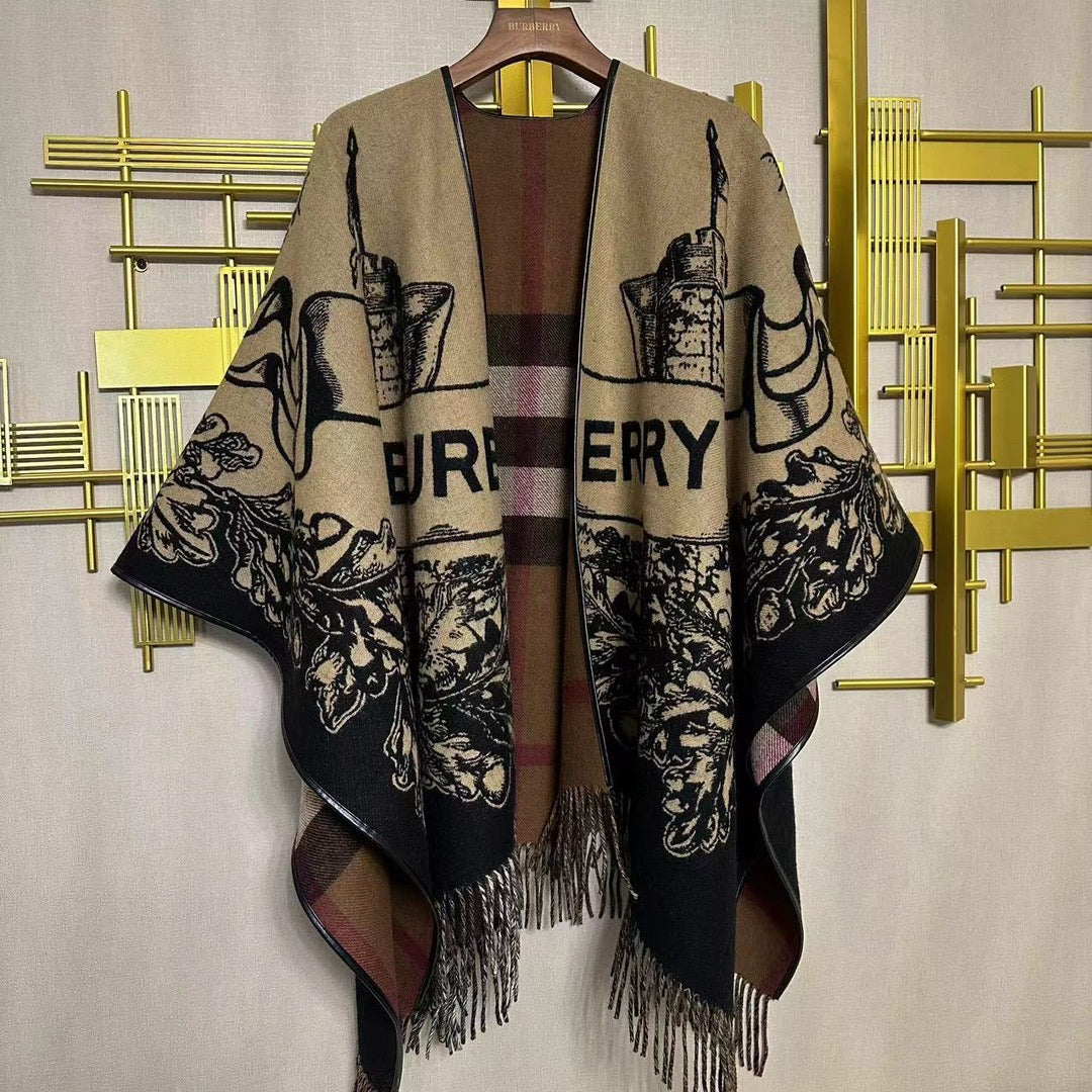Burberry Ekd Patterned Jacquard Wool Cape