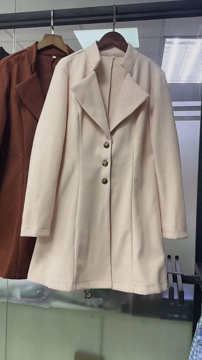 Collared Neck Long Sleeve Longline Coat